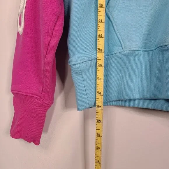 Champion Men Reverse Weave Color Block Hoodie MED Pink Blue White Bold Spell Out - Picture 12 of 12